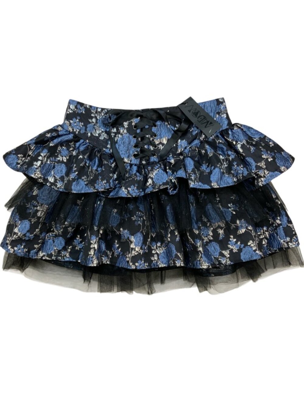 Dolls Kill Widow Fanged Faerie Brocade Mini Skirt M Blue Floral NEW - Picture 5 of 15